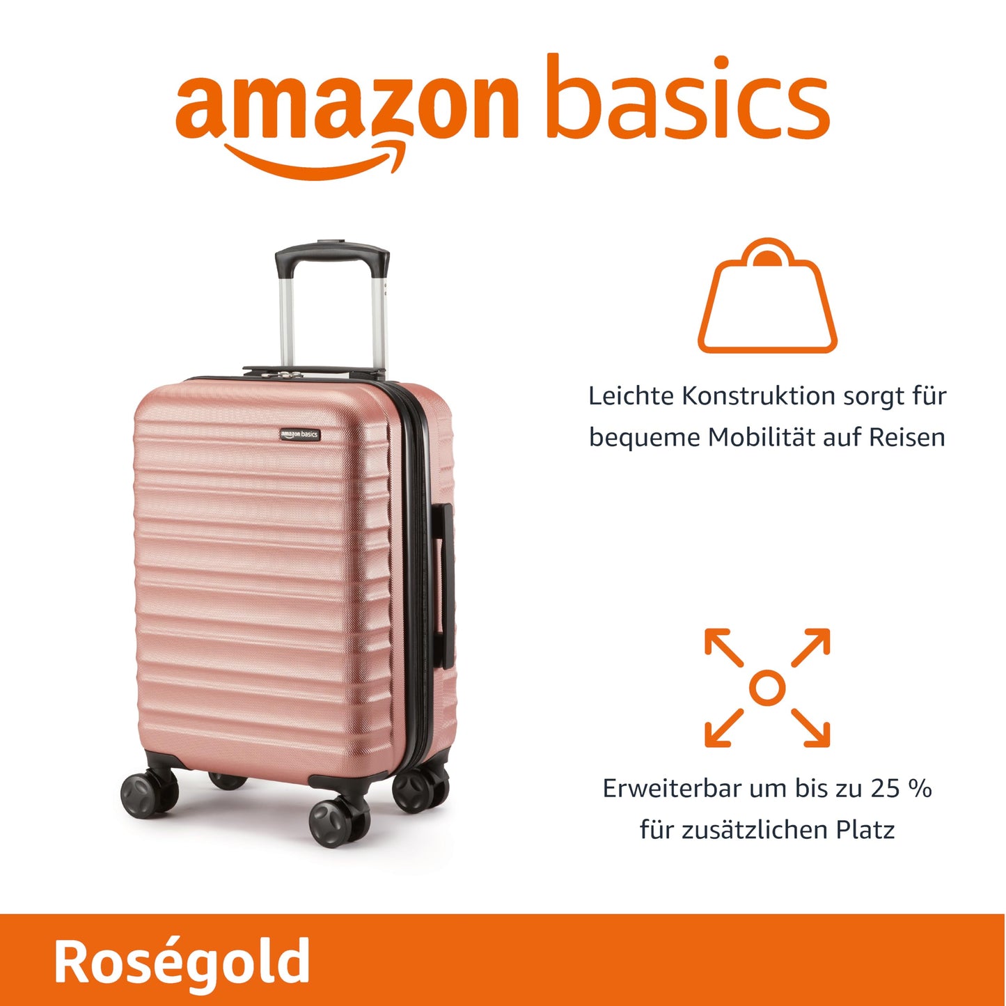 Handgepäck Hartschale 55 cm – Erweiterbar, 4 Rollen, Roségold