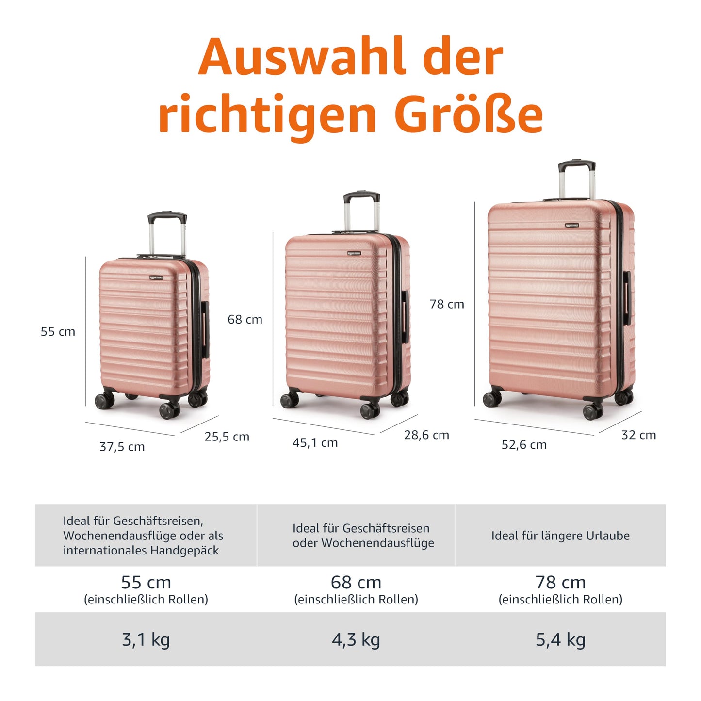 Handgepäck Hartschale 55 cm – Erweiterbar, 4 Rollen, Roségold