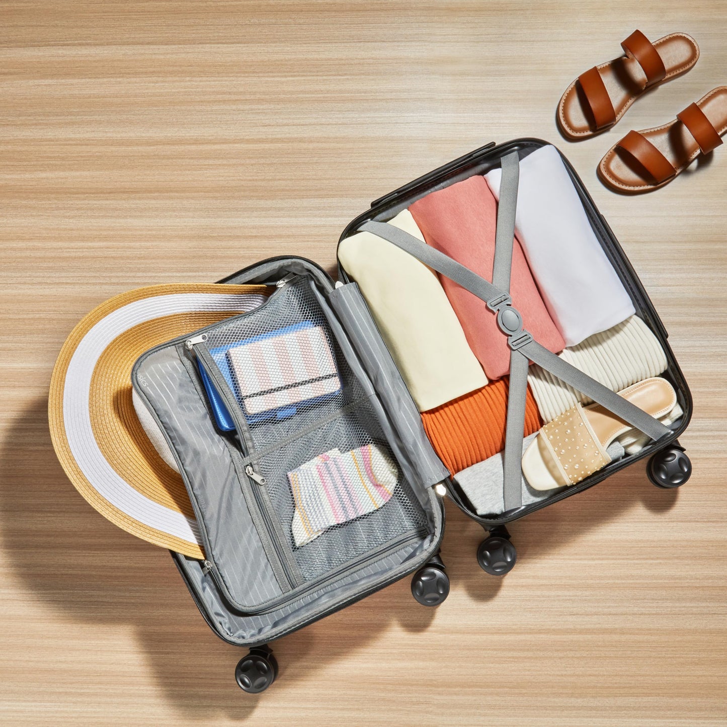 Handgepäck Hartschale 55 cm – Erweiterbar, 4 Rollen, Roségold